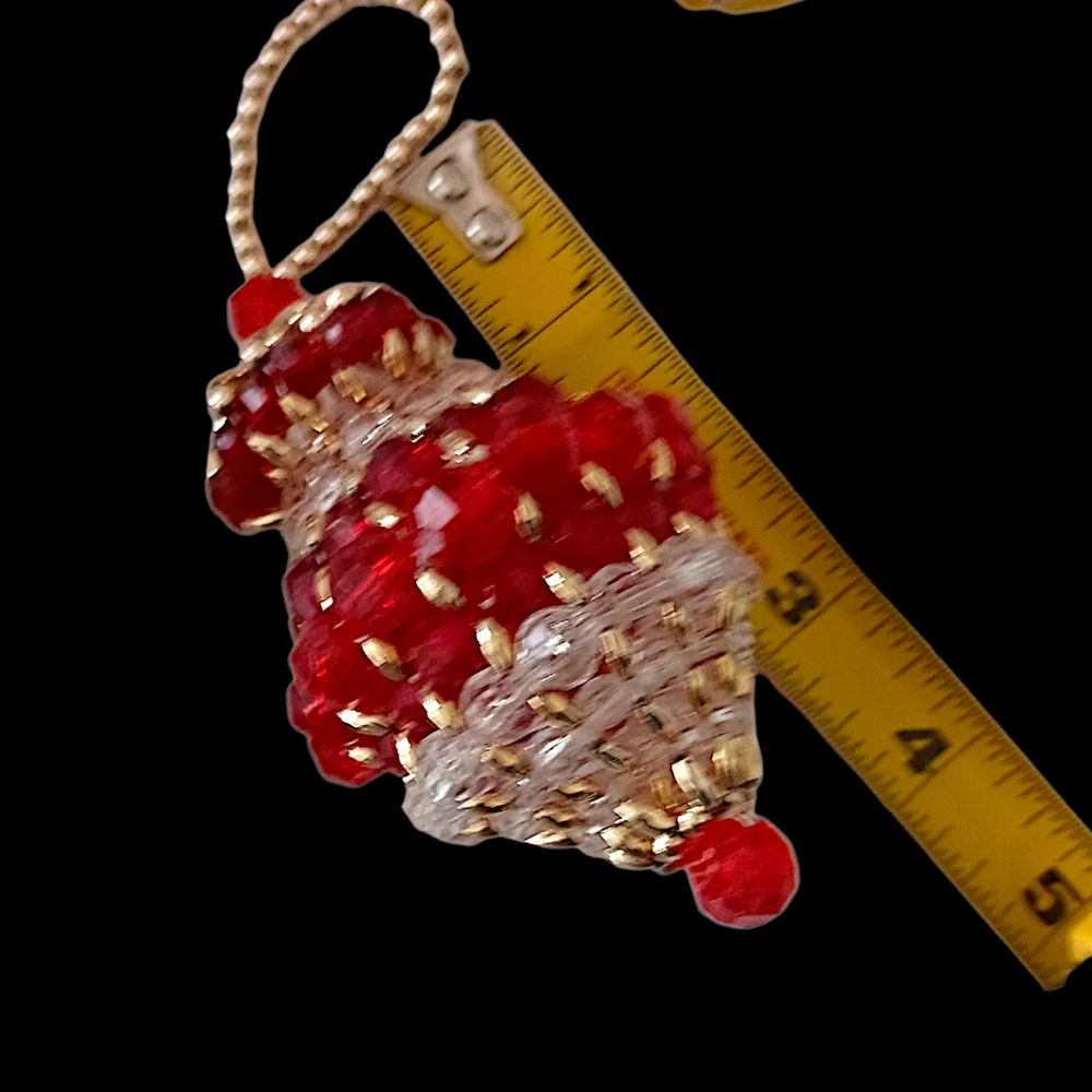 12 Vtg Acrylic Beaded Christmas Ornaments‎ Diorama With Figures Kitschy Pushpin